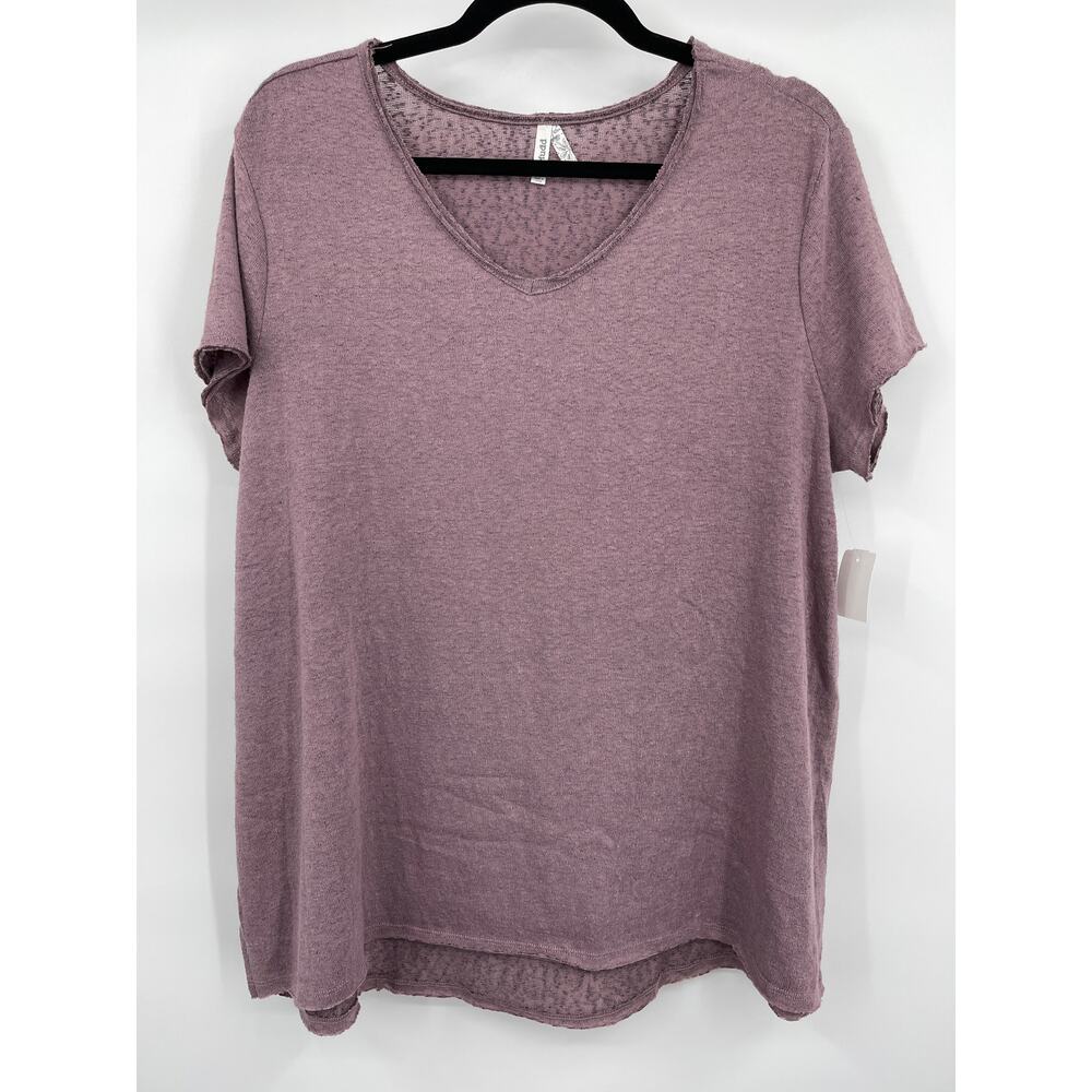 Mudd Purple V-Neck Casual Tee Shirt Short Sleeve Pullover Womens Size Large NEW